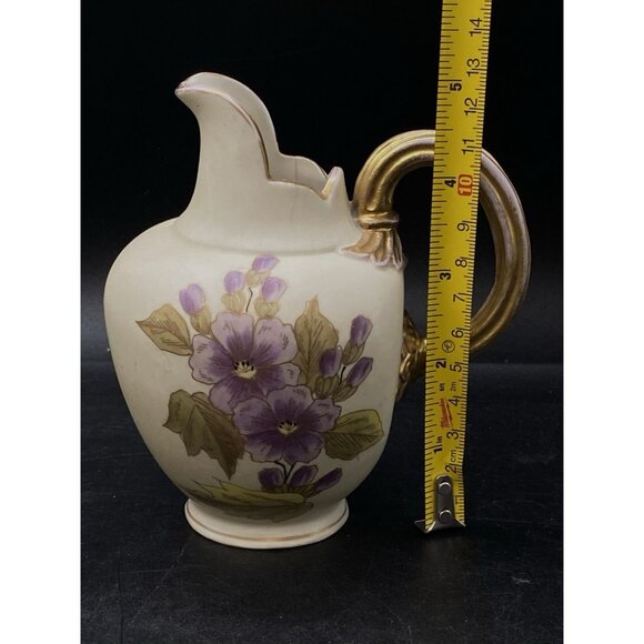 Royal Worcester 5 1/2" Flat Back Pitcher Purple Violet Flowers #1094 Antique - Picture 8 of 13